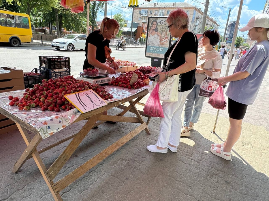 У Кропивницькому біля Головпоштамту розпочався сезонний ягідний ярмарок.