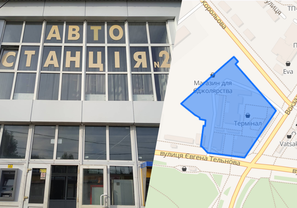 Автостанція та ділянка на карті