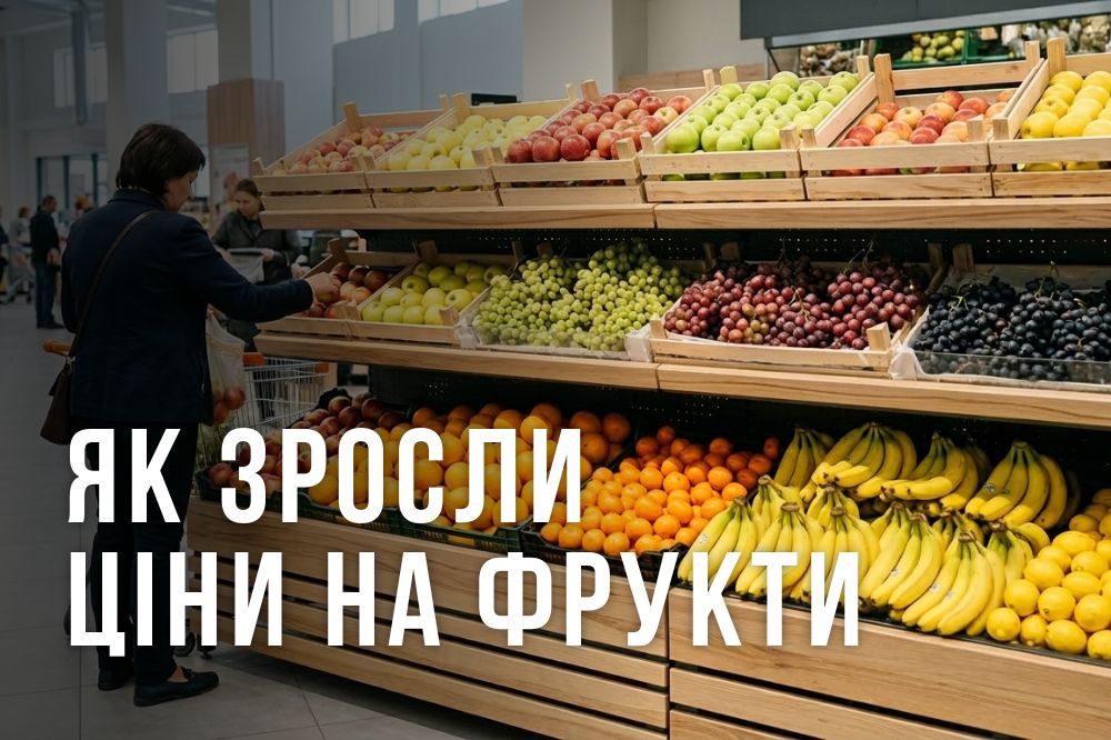 Ілюстративне зображення: Полиця з фруктами, біля полиці жінка