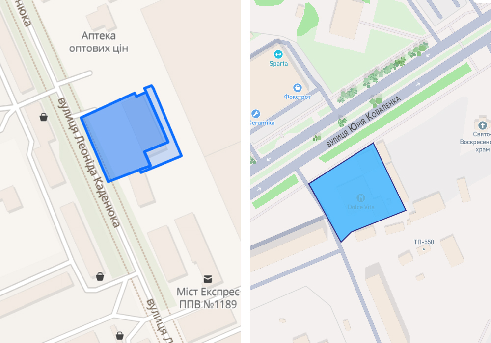 Виділені ділянки на карті