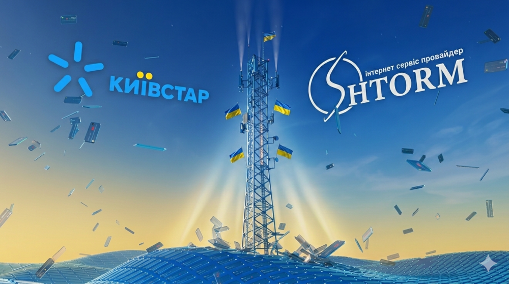 Антена зв'язку та логотипи Shtorm і Київстар поруч
