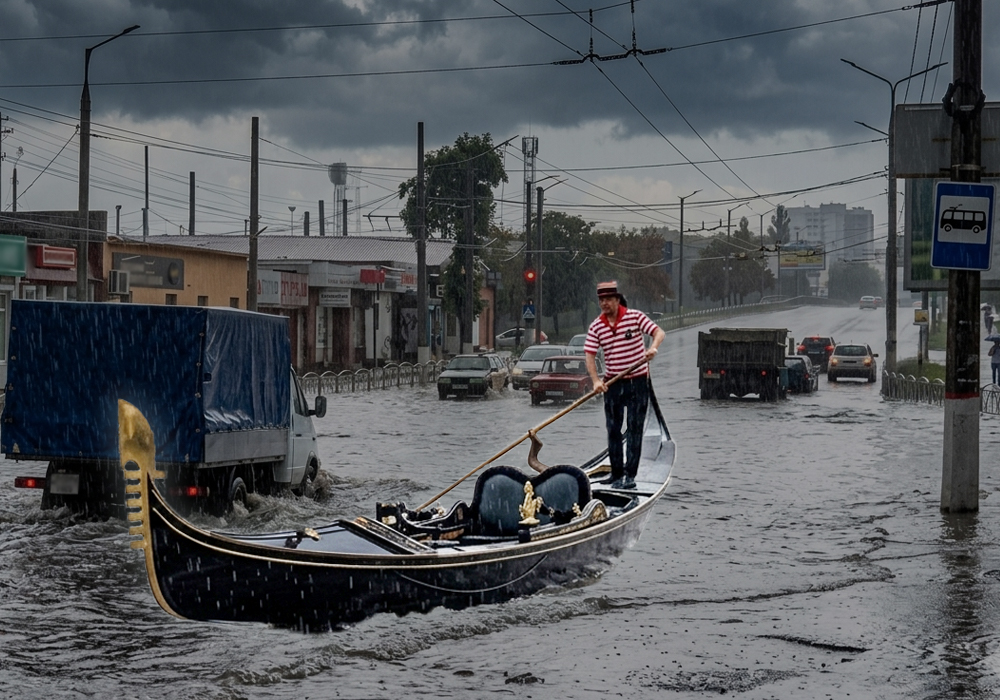 Абстрактне зображення підтоплення на Ковалівці в Кропивницькому.