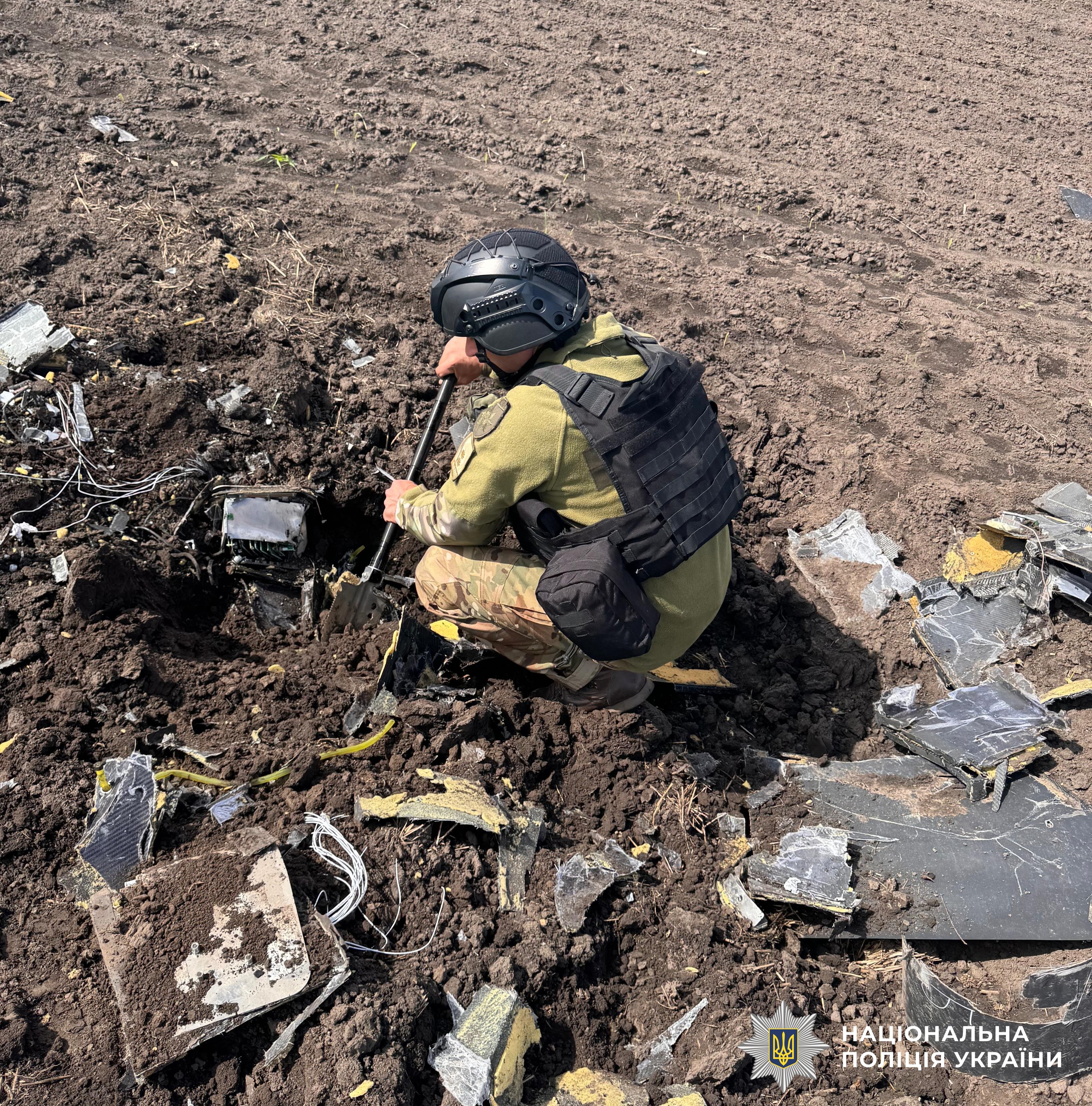 На Кіровоградщині вибухотехніки поліції знищили бойову частину російського безпілотника.