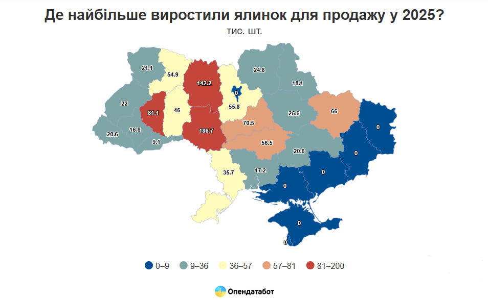 Де найбільше виростили ялинок для продажу в 2025 році